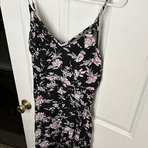 NWOT LULUS Floral Black and Pink adjustable Spaghetti Strap midi Dress